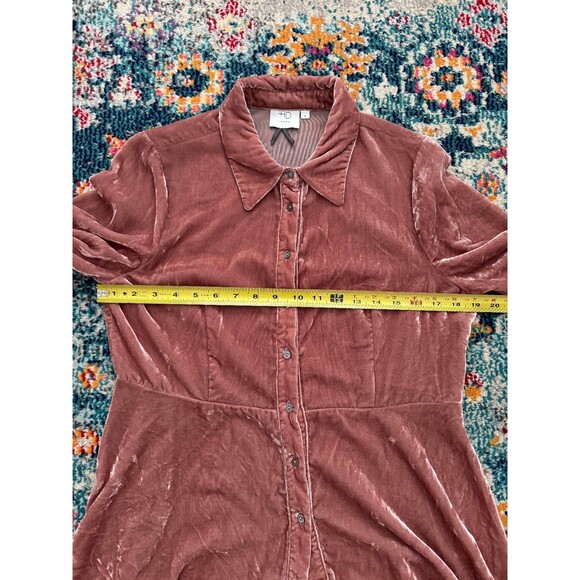 Anthropologie HD in Paris Pink Velvet Peplum Long Sleeve Button Shirt Sz M - Picture 6 of 7